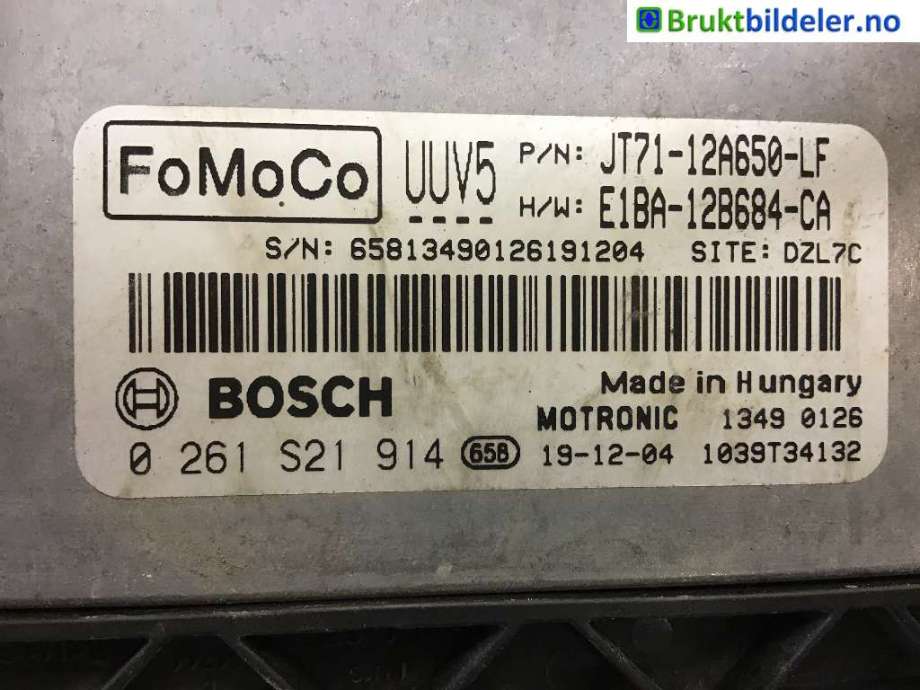 Styreenhet motor til Ford Transit Courier 2018-2023 (Type I, Fase 2)  (FORD|JT71-12A650-LF|0 261 S21 914|E1BA-12B684-CA)
