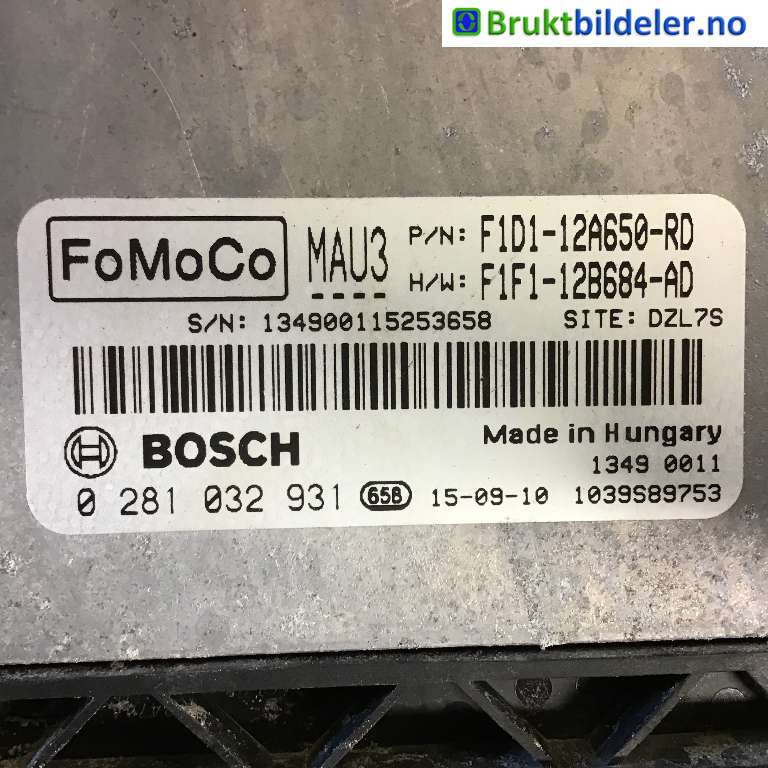 Styreenhet motor til Ford C-Max 2015-2019 (Type II, Fase 2)  (FORD|RMF1F1-12A650-AD|0 281 032 931|F1D1-12A650-RD)