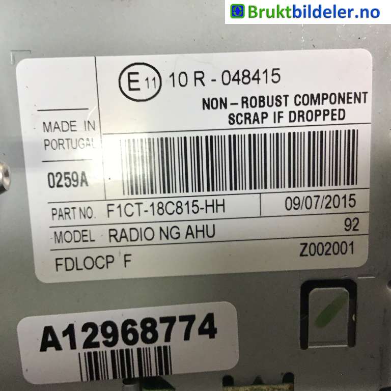 Bilstereo til Ford C-Max 2015-2019 (Type II, Fase 2)  (FORD|F1CT-18C815-HR|A12968774|F1CT-18C815-HH)