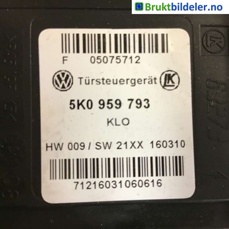 Ruteheis venstre foran til VW Golf VI 2008-2012  (VOLKSWAGEN|5K0 959 701 D||5K0 959 793)