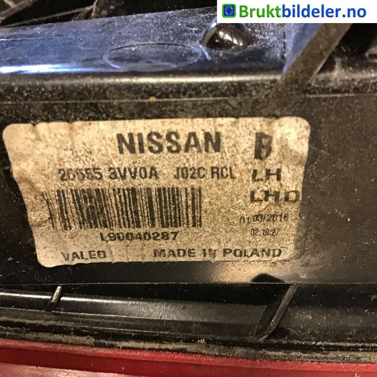 Baklykt venstre til Nissan Note 2013-2017 (Type II)  (NISSAN|265553VV0A|)