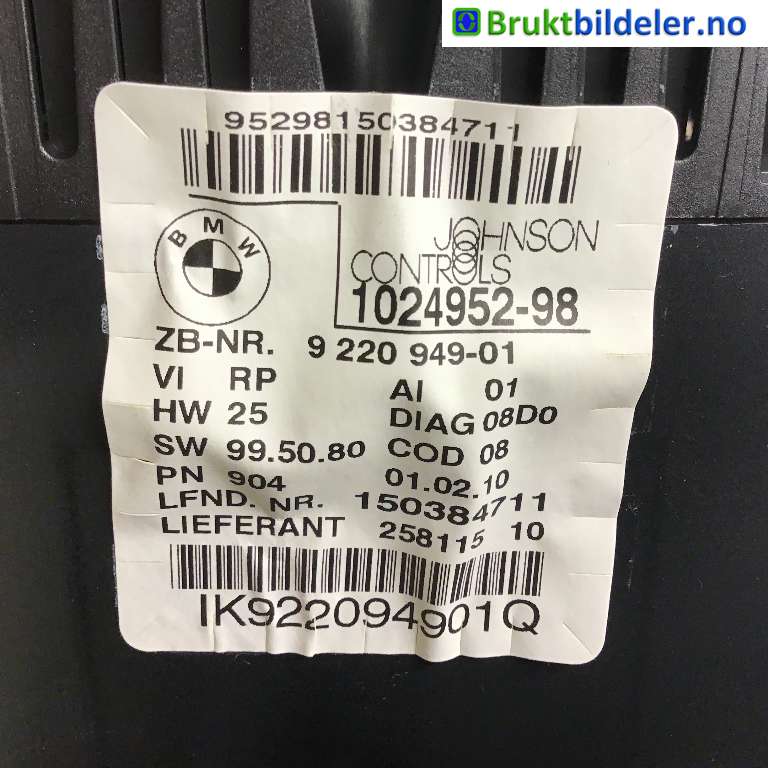 Instrumentpanel til BMW 1-Serie 2004-2011 (E81/E82/E87/E88) (E81/E82/E87/E88) (BMW|62 10 9 283 801|1024952-98|)