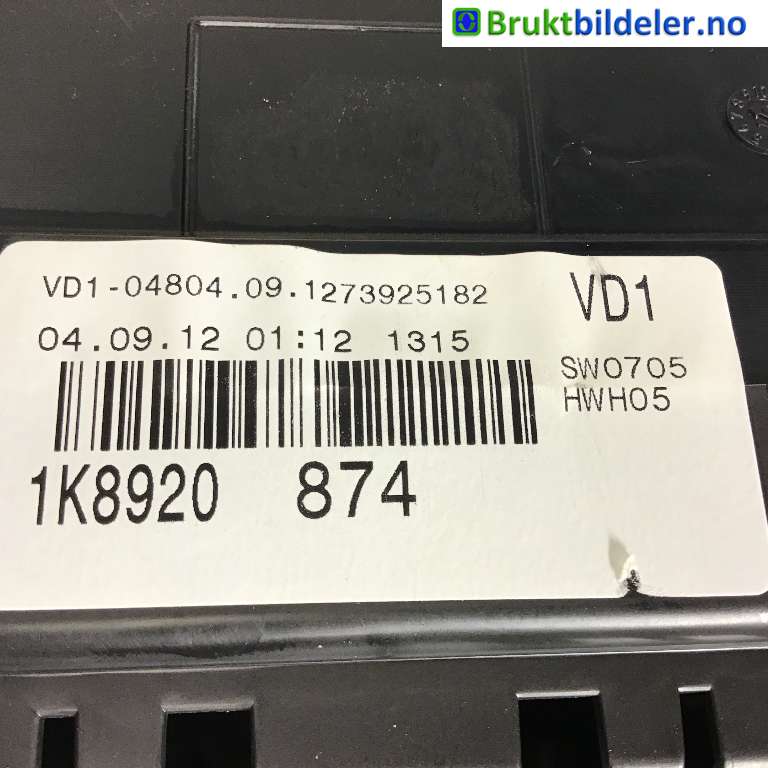 Instrumentpanel til VW Scirocco 2008-2013  (VOLKSWAGEN|1K8 920 874|)