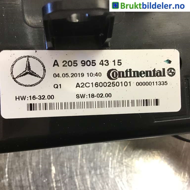 Varmeapparat betjening til Mercedes C-Klasse 2018-2021 (Fase 2) (W205) (W205) (MERCEDES|A 205 905 43 15|A2C1600250101|)