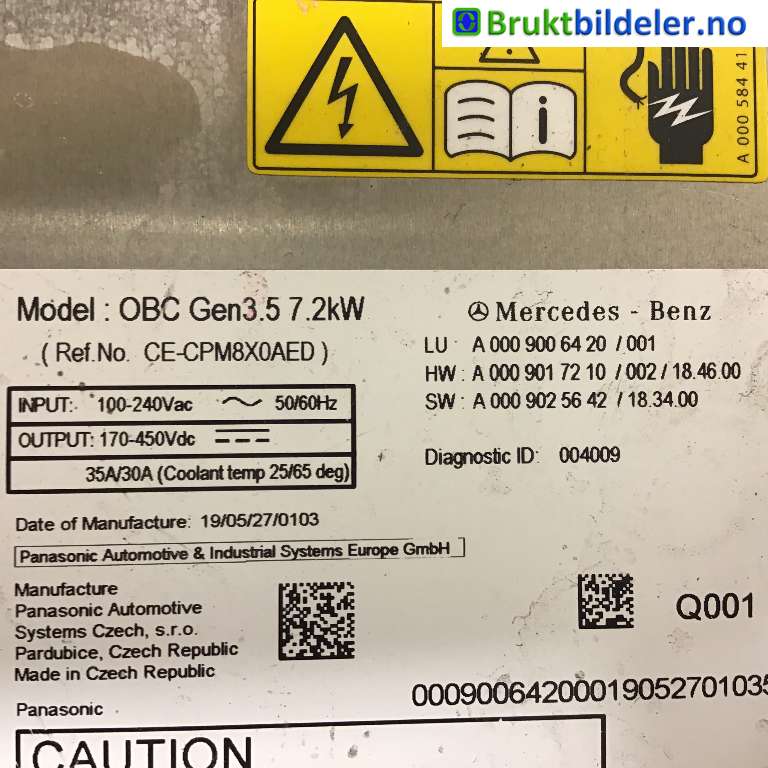 Batterilader (OBC - On Board Charger) til Mercedes C-Klasse 2018-2021 (Fase 2) (W205) (W205) (MERCEDES|A 000 900 64 20|)