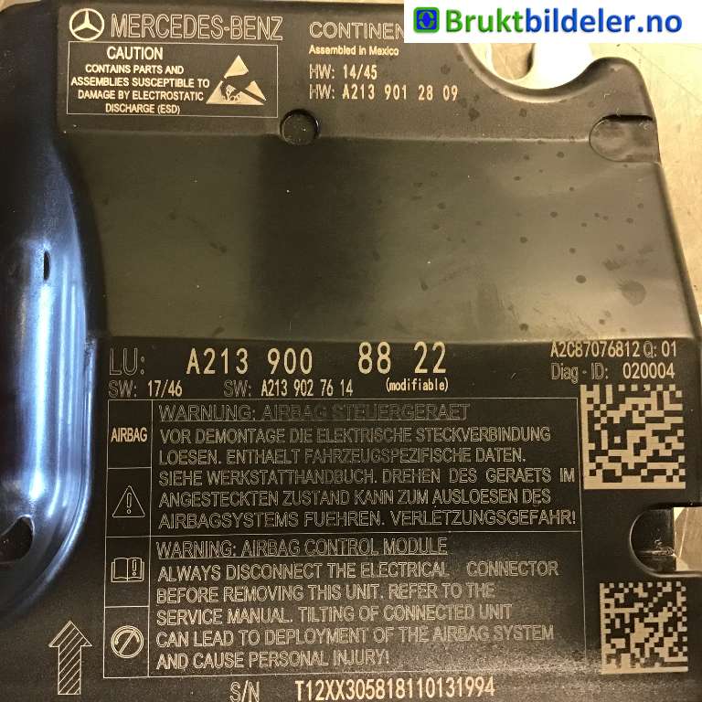 Airbag elektronikk til Mercedes E-Klasse 2016-2023 (W213) (W213) (MERCEDES|A 213 900 88 22|A2C87076812|)