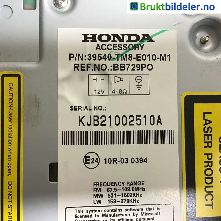 Bilstereo til Honda Insight 2009-2013  (HONDA|39540TM8E010|BB729PO|)