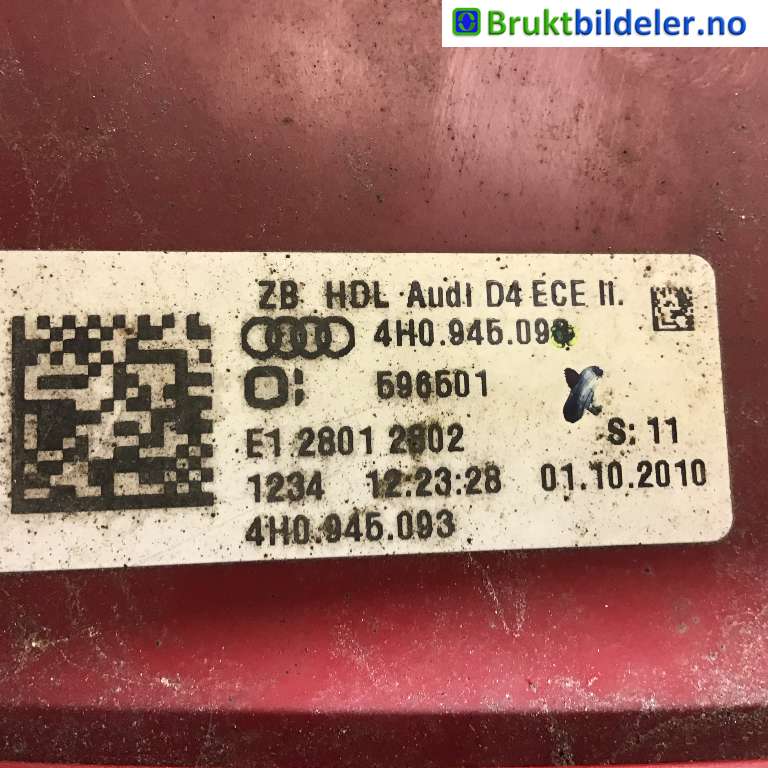 Baklykt venstre indre til Audi A8 2010-2013 (Type III, Fase 1)  (AUDI|4H0 495 093|596501|)