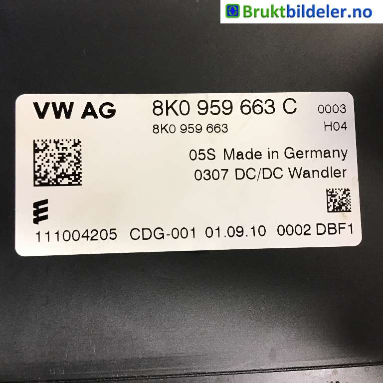 Styreenhet diverse til Audi A8 2010-2013 (Type III, Fase 1)  (AUDI|8K0 959 663 C|111004205|)
