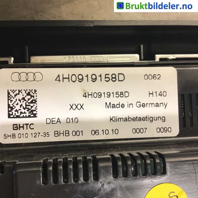 Varmeapparat betjening til Audi A8 2010-2013 (Type III, Fase 1)  (AUDI|4H0 919 158 D|5HB 010 127-35|)