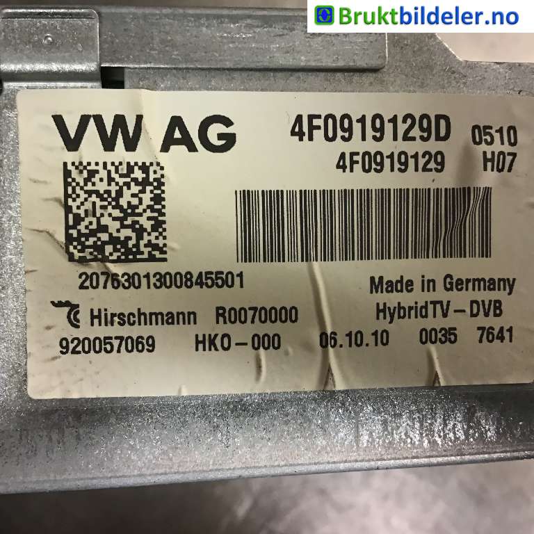 Bilstereo diverse til Audi A8 2010-2013 (Type III, Fase 1)  (AUDI|4F0 919 129 D|920057069|)