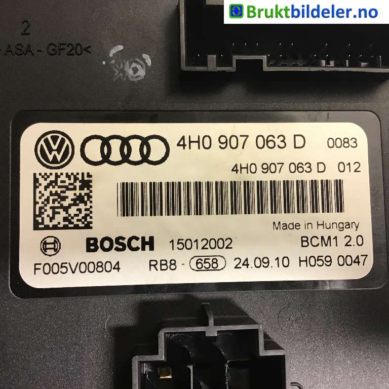 Styreenhet diverse til Audi A8 2010-2013 (Type III, Fase 1) (AUDI|4H0 907 063 D|F005V00804|)