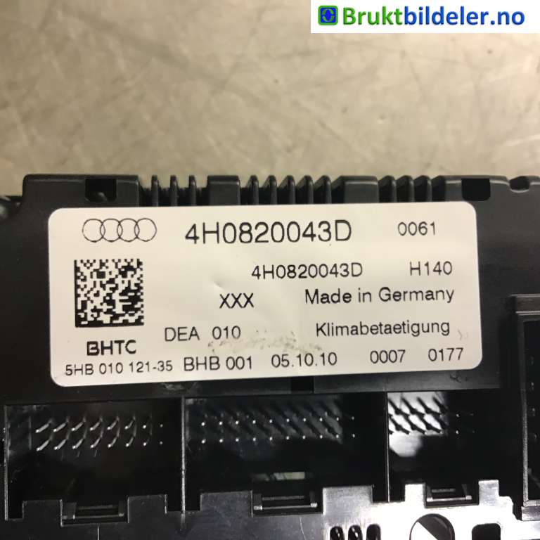 Varmeapparat betjening til Audi A8 2010-2013 (Type III, Fase 1)  (AUDI|4H0 820 043 D|5HB 010 121-35|)