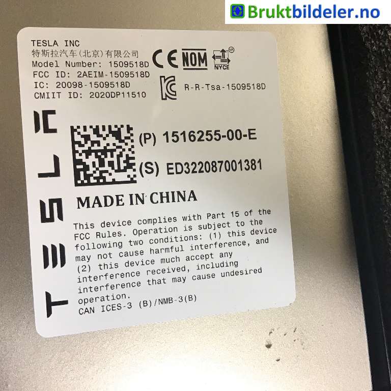 Kamera til Tesla Model Y 2021-2024 (Type I)  (1092978-00-C||1516255-00-E)