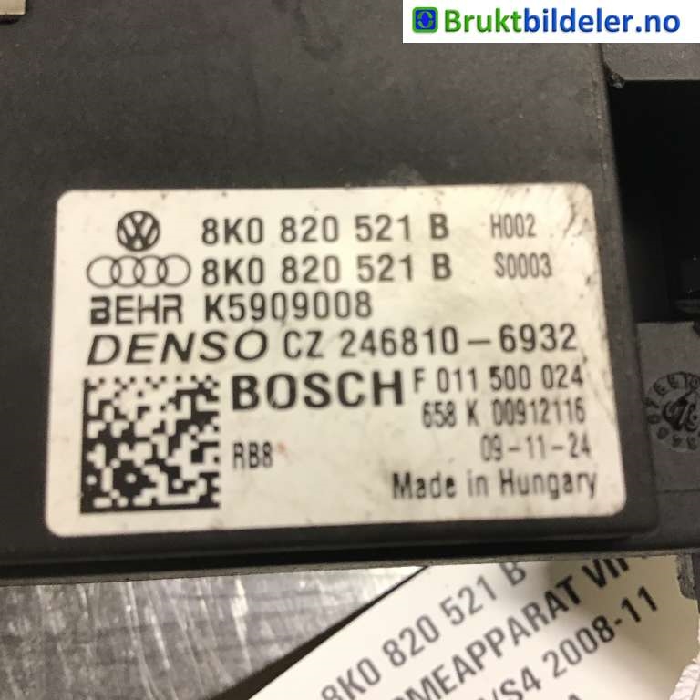 Varmeapparat motstand til Audi A4 2007-2014 (Type IV) (B8) (B8) (AUDI|8K0 820 521 B|F 011 500 024|CZ 246810-6932)