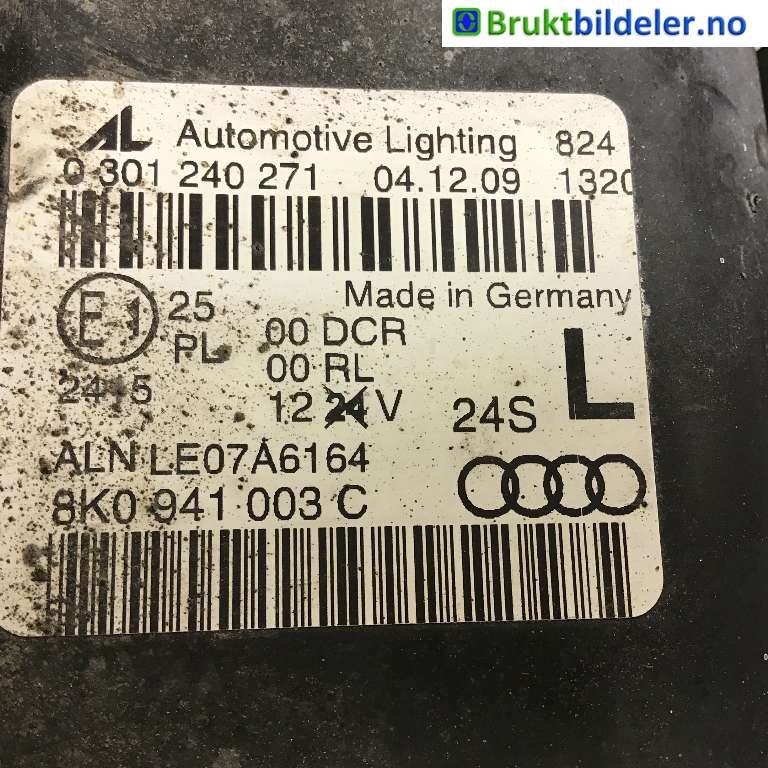 Frontlykt venstre xenon til Audi A4 2007-2014 (Type IV) (B8) (B8) (AUDI|8K0 941 003 C|0 301 240 271|)