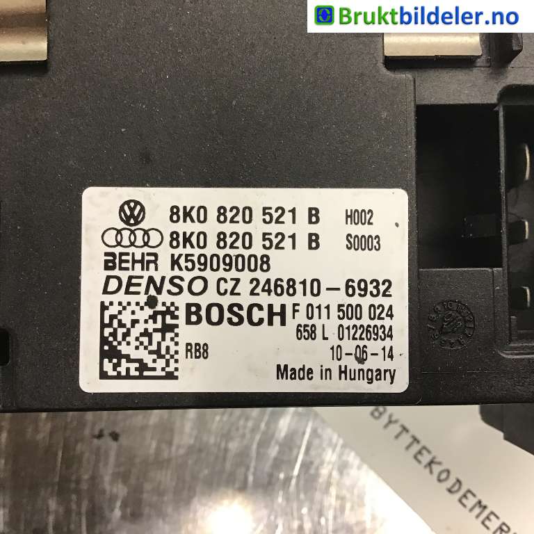 Varmeapparat motstand til Audi A4 2007-2014 (Type IV) (B8) (B8) (AUDI|8K0 820 521 B|F 011 500 024|CZ 246810-6932)