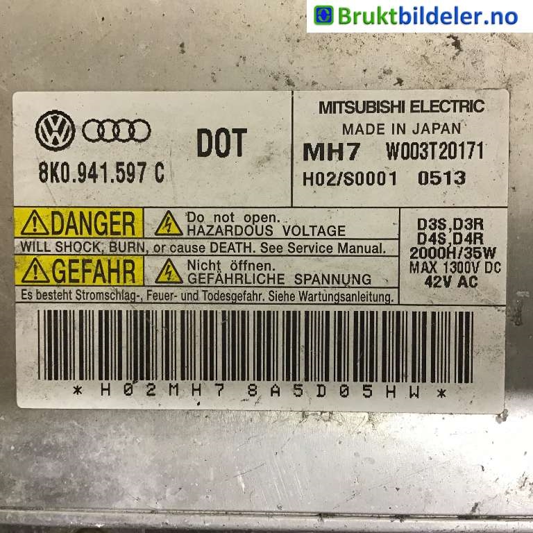 Styreenhet xenon/ballast til Audi A4 2007-2014 (Type IV) (B8) (B8) (AUDI|8K0 941 597 C|W003T20171|)