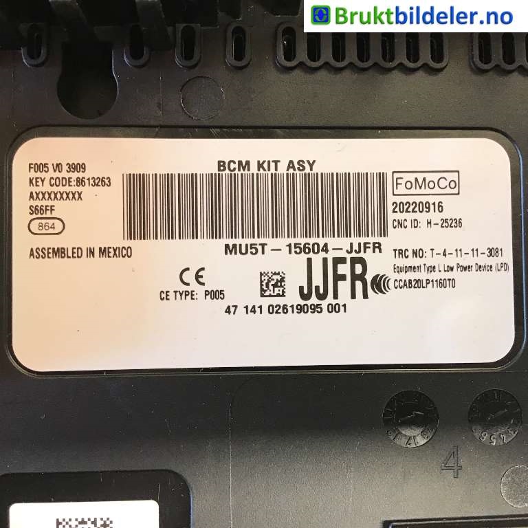 Styreenhet comfort (BCM) til Ford Mustang Mach-e 2020-->> (FORD (US)|MU5T-15604-JJFR|20220916|)