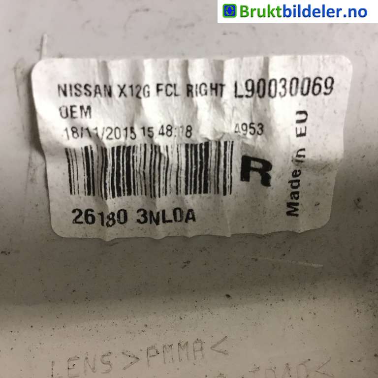 Frontlykt høyre halogen til Nissan Leaf 2011-2017 (Type I)  (NISSAN|2618003NL0A|)