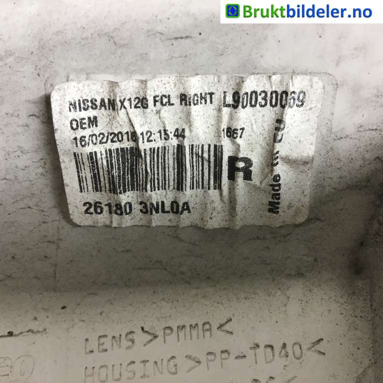 Frontlykt høyre halogen til Nissan Leaf 2011-2017 (Type I)  (NISSAN|2618003NL0A|)