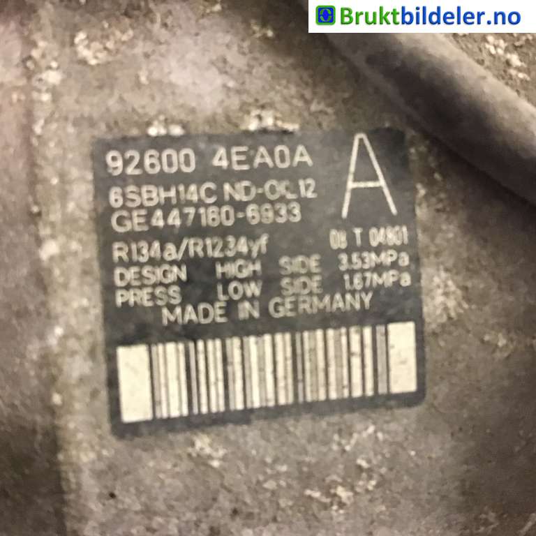 Aircondition kompressor til Nissan Qashqai 2014-2021 (Type II)  (NISSAN|92600-4EA0A|GE447160-6933|)