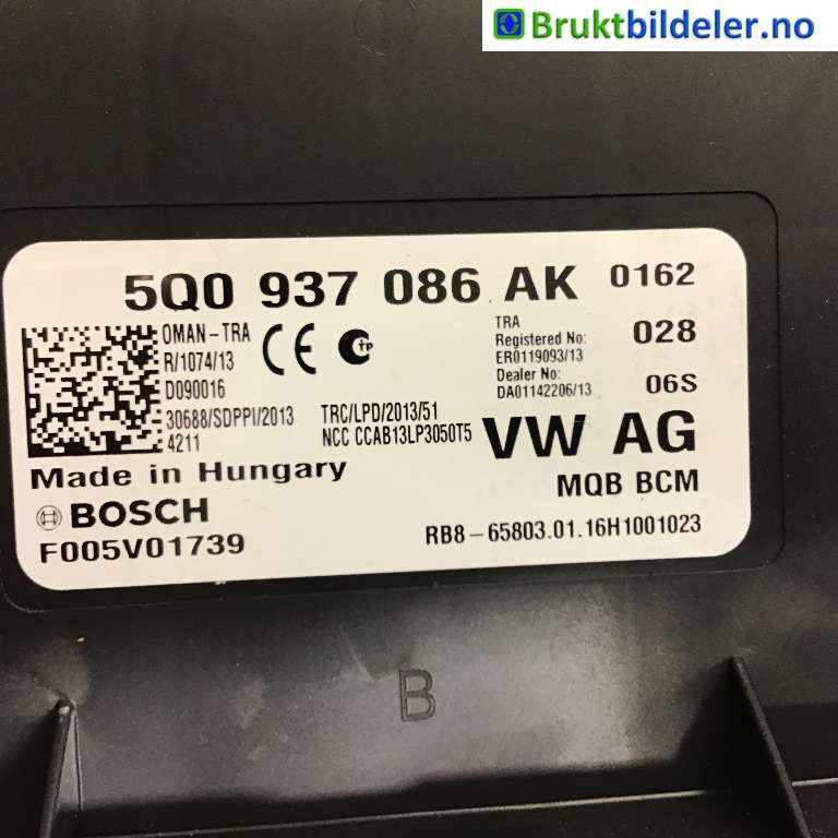 Styreenhet diverse til VW Passat 2015-2019 (Fase 1) (B8) (B8) (VOLKSWAGEN|5Q0 937 086 AK|F005V01739|)
