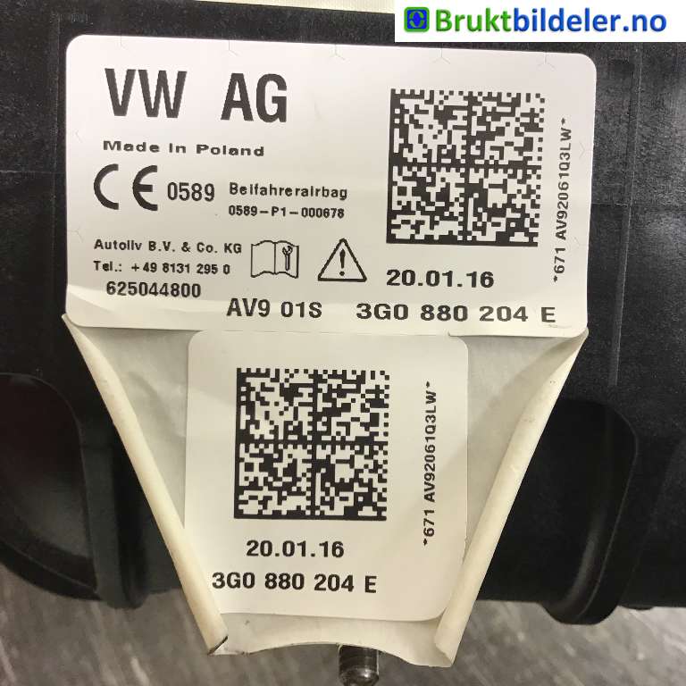 Airbag passasjer til VW Passat 2015-2019 (Fase 1) (B8) (B8) (VOLKSWAGEN|3G0 880 204 E|625044800|)