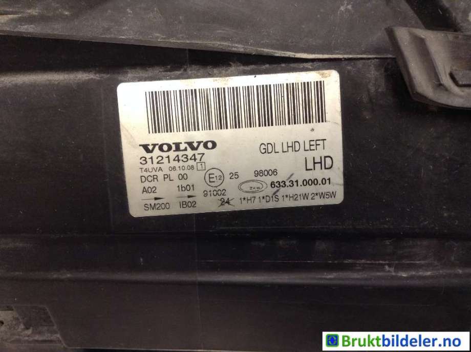 Frontlykt venstre xenon til Volvo V70 2007-2013 (Type III, Fase 1)  (VOLVO|31214347|633.31.000.01|31214415)