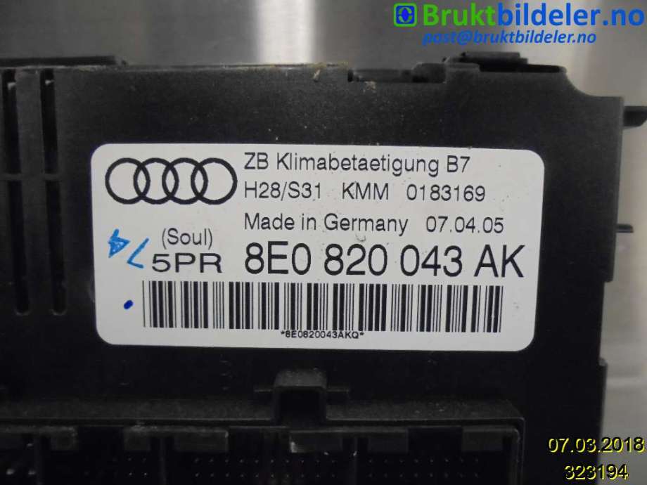 Varmeapparat betjening til Audi A4 2004-2008 (Type III) (B7) (B7) (AUDI|8E0 820 043 AK|)