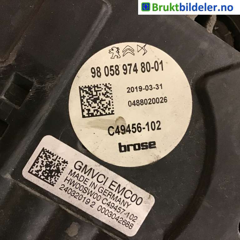 Kjølevifte til Toyota Proace 2016-->> (Type II)  (TOYOTA|SU001A3893|C49456-102|98 058 974 80-01)