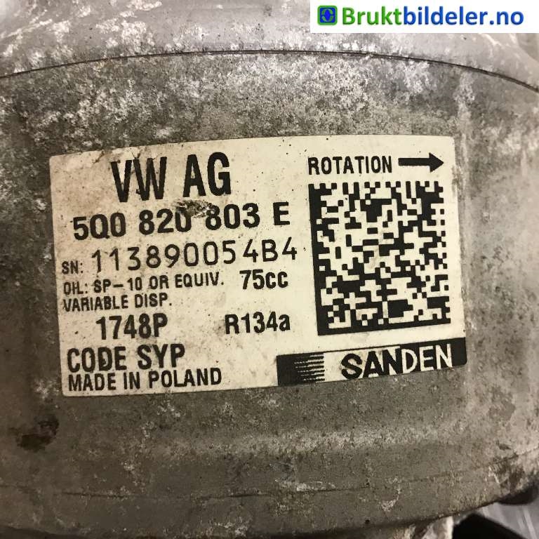 Aircondition kompressor til Škoda Octavia 2013-2016 (Type III, Fase 1)  (SKODA|5Q0 820 803 E|113890054B4|)