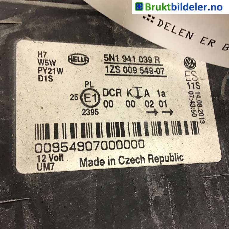 Frontlykt venstre xenon til VW Tiguan 2007-2011 (Type I, Fase 1)  (VOLKSWAGEN|5N1 941 039 R|1ZS 009 549-07|)