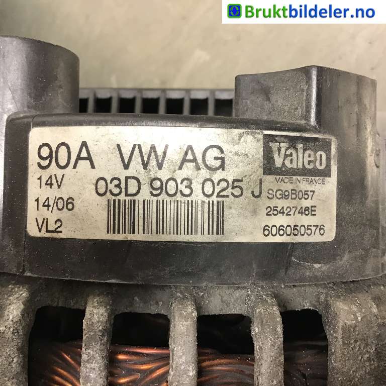 Dynamo til VW Polo 2005-2009 (Type IV, Fase 2)  (VOLKSWAGEN|03D 903 025 J|2542746E|SG9B057)