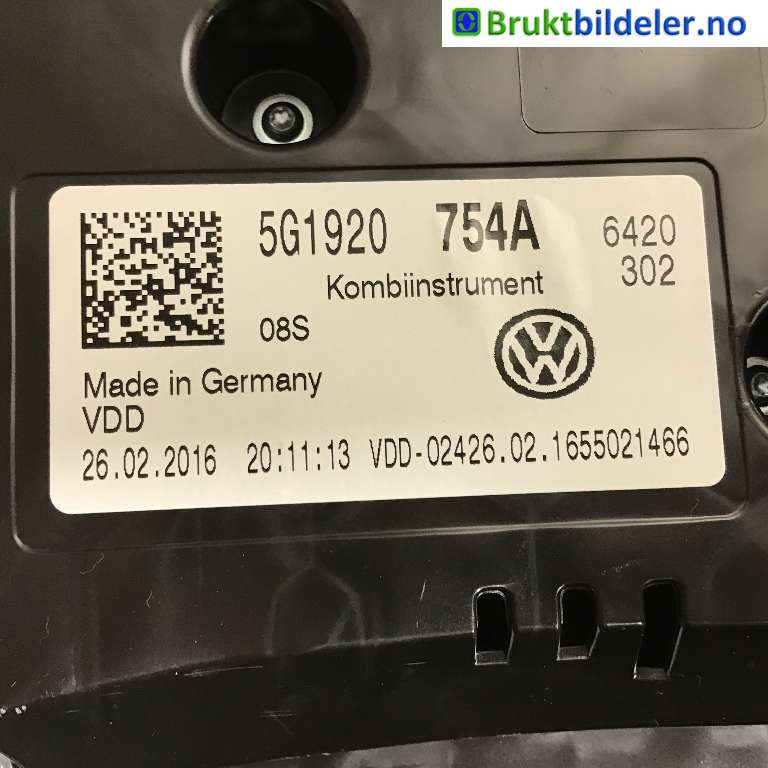 Instrumentpanel til VW e-Golf 2014-2017 (Fase 1) (VOLKSWAGEN|5G1 920 754 A|A2C94778400|)