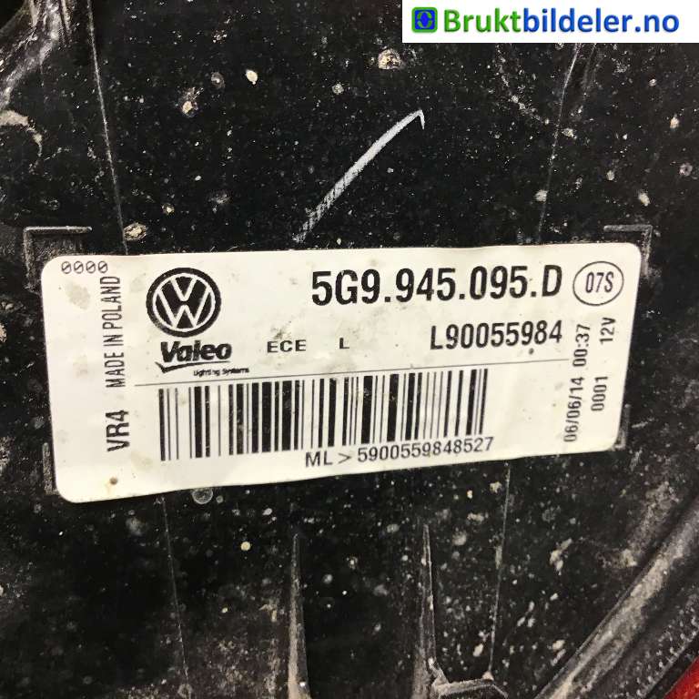 Baklykt venstre til VW Golf VII 2012-2017 (Fase 1)  (VOLKSWAGEN|5G9 945 095 D|L90055984|)