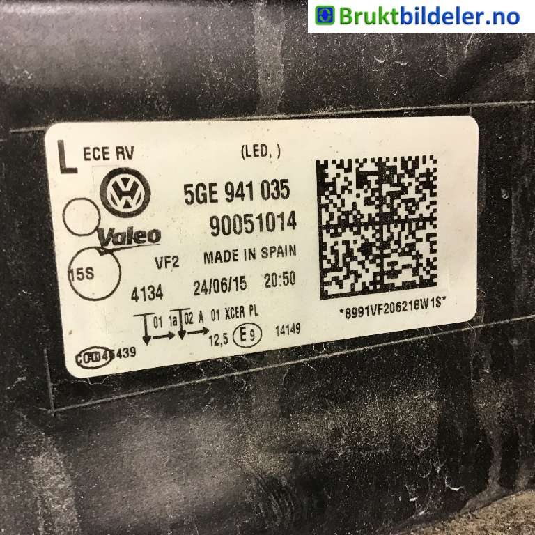 Frontlykt venstre halogen til VW e-Golf 2014-2017 (Fase 1)  (VOLKSWAGEN|5GE 941 035|90051014|5GE 941 773)