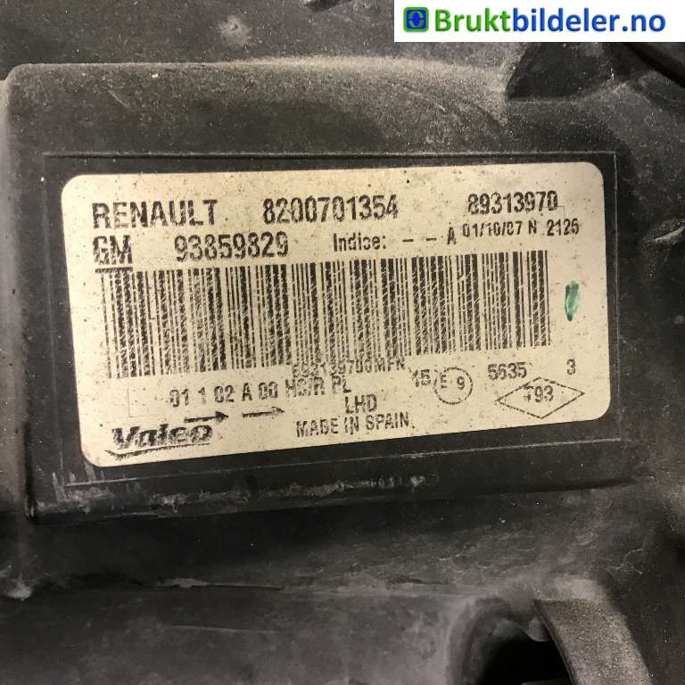 Frontlykt venstre halogen til Opel Vivaro A 2006-2014  (OPEL|93859829|89313970|8200701354)