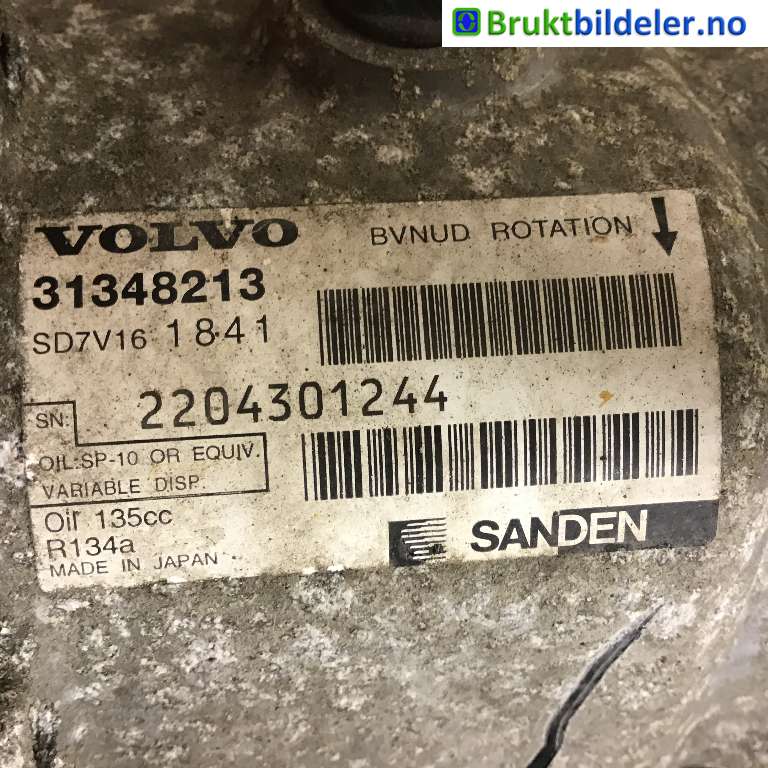 Aircondition kompressor til Volvo V60 2010-2013 (Type I, Fase 1)  (VOLVO|31348213|2204301244|)
