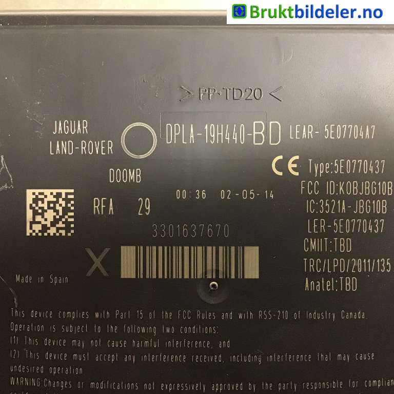 Styreenhet nøkkelfri/keyless til Land Rover Range Rover Sport 2005-2013  (LAND-ROVER|LR018379|5E07704A7|DPLA19H440BD)