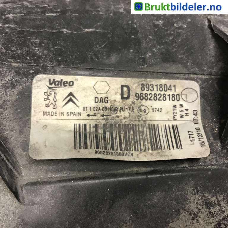 Frontlykt høyre halogen til Citroën Berlingo 2008-2015 (Type II, Fase 1)  (CITROEN|96 828 281 80|89318041|)