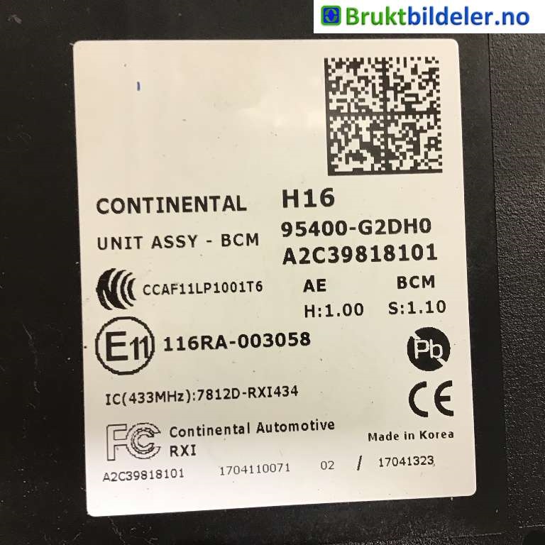 Styreenhet diverse til Hyundai Ioniq Electric 2016-2019 (Fase 1) (HYUNDAI|95400-G2DH0|A2C39818101|)