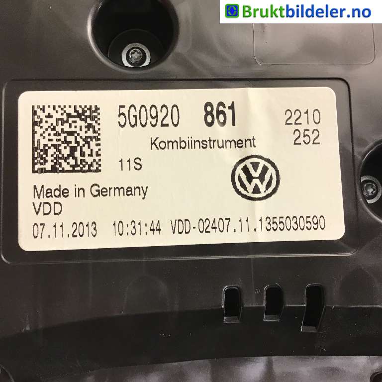 Instrumentpanel til VW Golf VII 2012-2017 (Fase 1)  (VOLKSWAGEN|5G0 920 861|VDO-02407.11.13550-|)