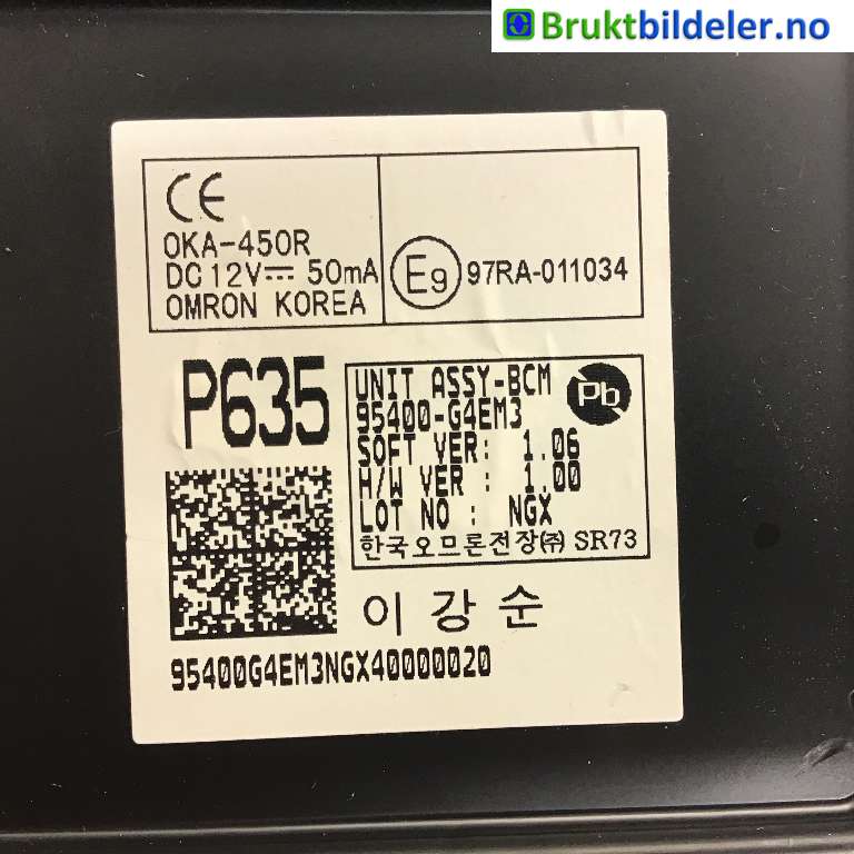 Styreenhet diverse til Hyundai i30 2017-2020 (Type III) (HYUNDAI|95400-G4EM3|)