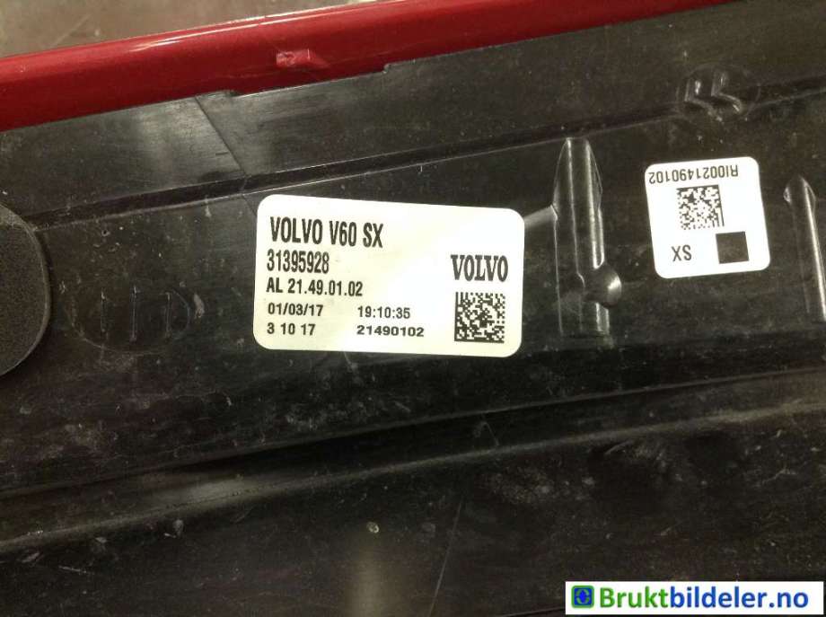 Baklykt venstre til Volvo V60/V60 CC 2013-2018 (Type I, Fase 2)  (VOLVO|31395928|)