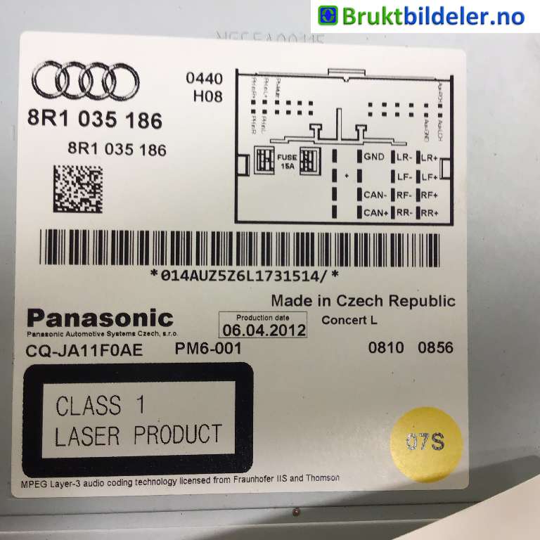 Bilstereo til Audi A5 2007-2016 (Type I)  (AUDI|8R1 035 186|CQ-JA11F0AE|)