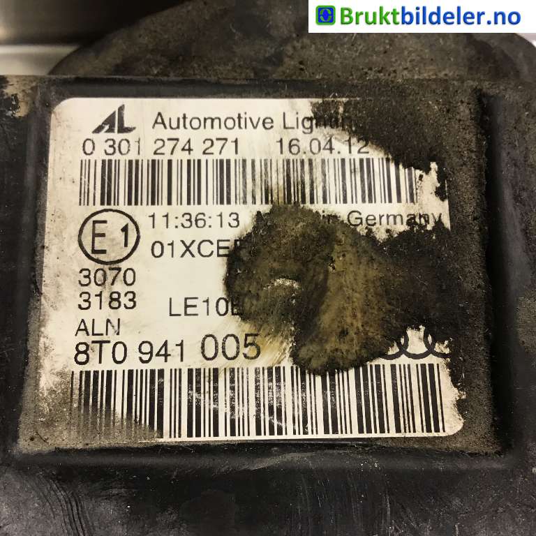 Frontlykt venstre xenon til Audi A5 2007-2016 (Type I)  (AUDI|8T0 941 005|0 301 274 271|)