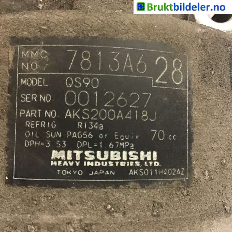 Aircondition kompressor til Mitsubishi Outlander 2012-2015 (Type III, Fase 1)  (MITSUBISHI|7813A628|AKS200A418J|)