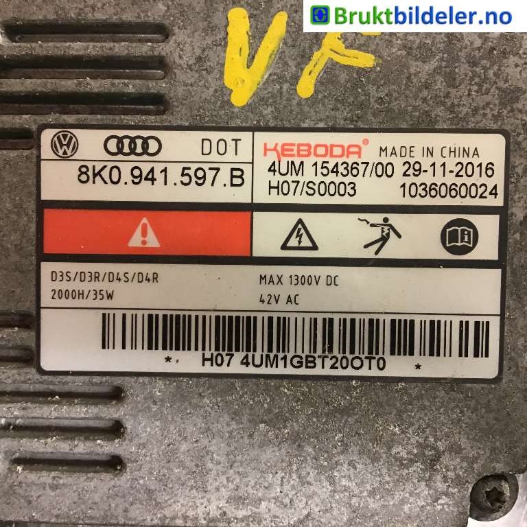 Styreenhet xenon/ballast til Škoda Superb 2015-->> (Type III)  (SKODA|8K0 941 597 B|)