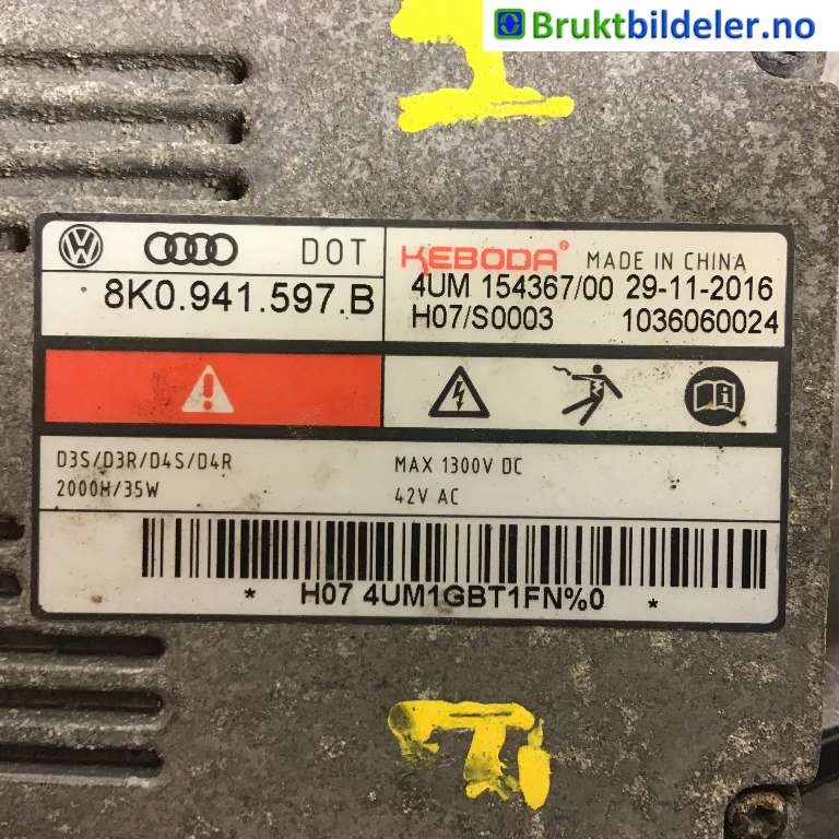 Styreenhet xenon/ballast til Škoda Superb 2015-->> (Type III)  (SKODA|8K0 941 597 B|)